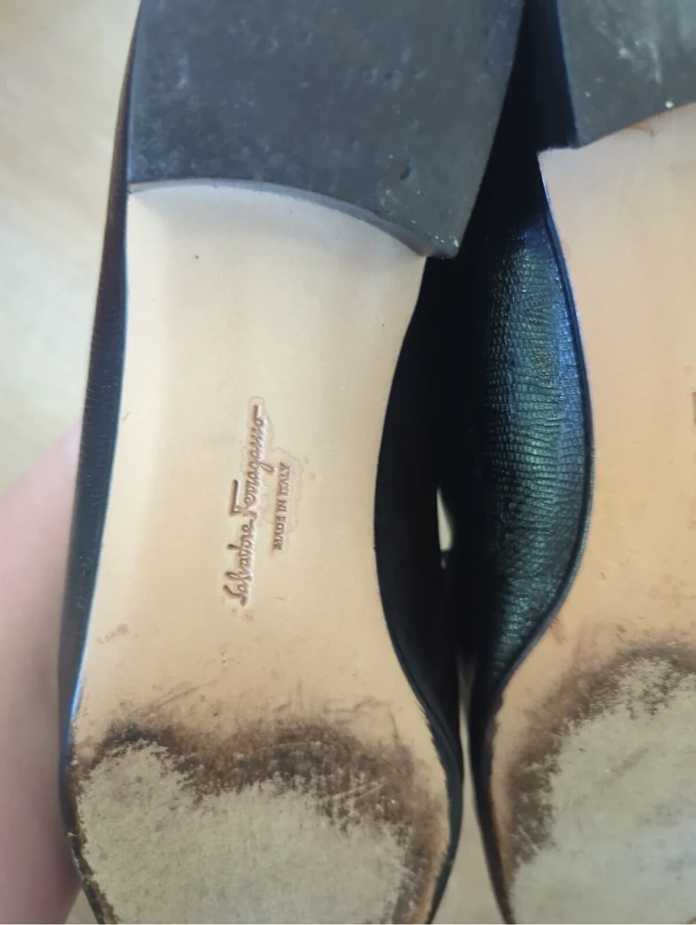 Salvatore Ferragamo Gancini Loafers Shoes Womens Black Lizard Embossed 8.52A